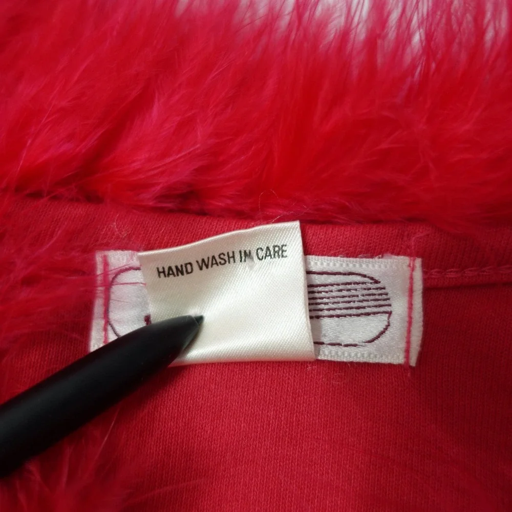 Vintage 80s Top Womens Medium Red Hot Pink Feather Trim‎ Collar Boa Retro Funky